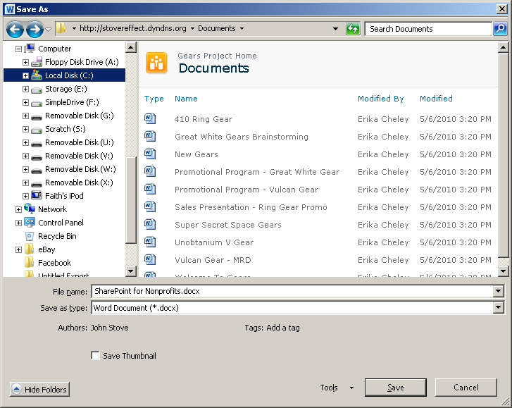Save to SharePoint Document Library directly from Word